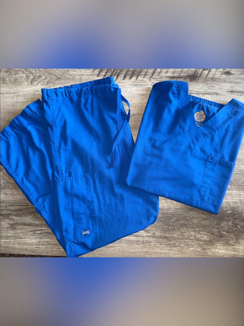 Men’s Royal Blue Drawstring Scrub Pants and V-Neck Top Set